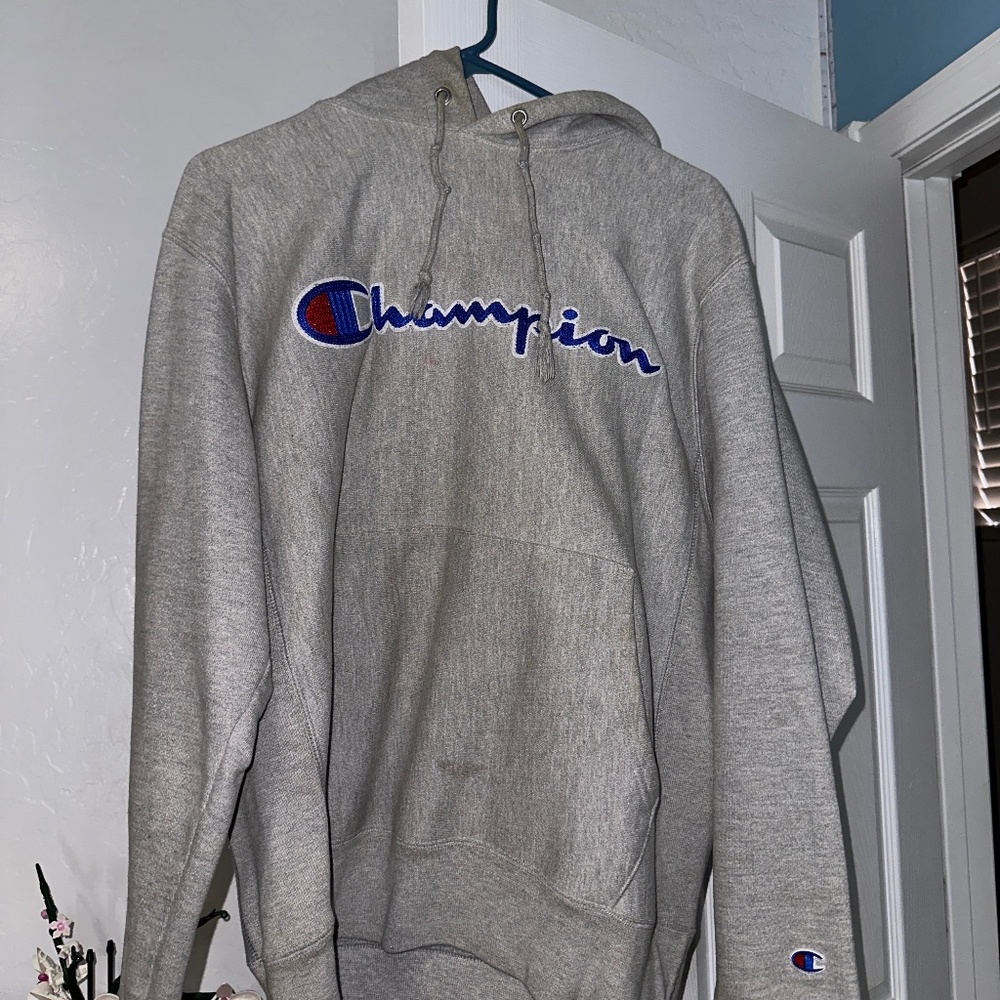 Men’s champion hoodie, grey , size medium